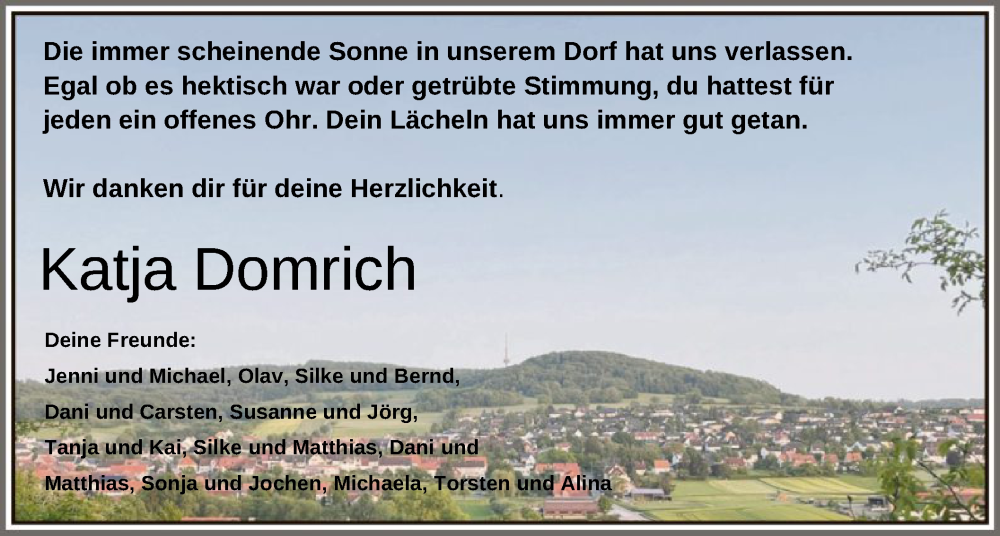  Traueranzeige für Katja  Domrich vom 15.01.2025 aus HNA