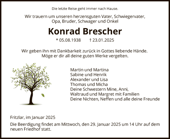 Traueranzeige von Konrad Brescher von HNA