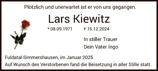 Traueranzeige von Lars Kiewitz von HNA