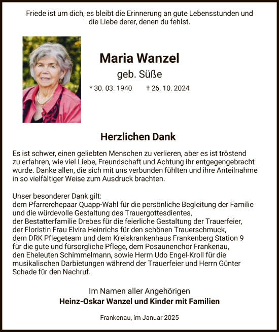 Traueranzeige von Maria Wanzel von HNA