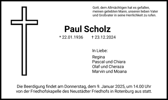 Traueranzeige von Paul Scholz von HNA