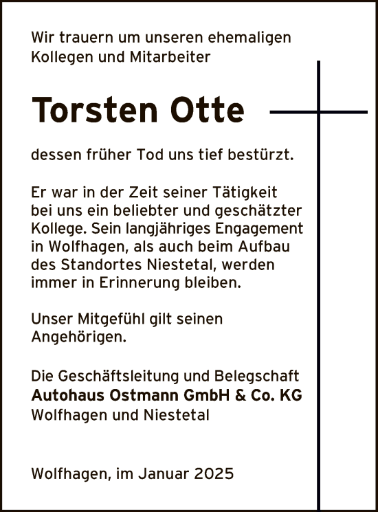 Traueranzeige von Torsten Otte von HNA