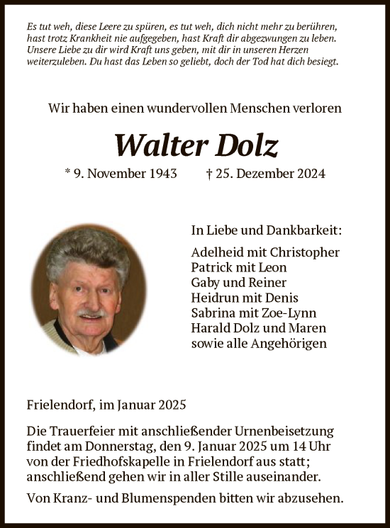 Traueranzeige von Walter Dolz von HNA