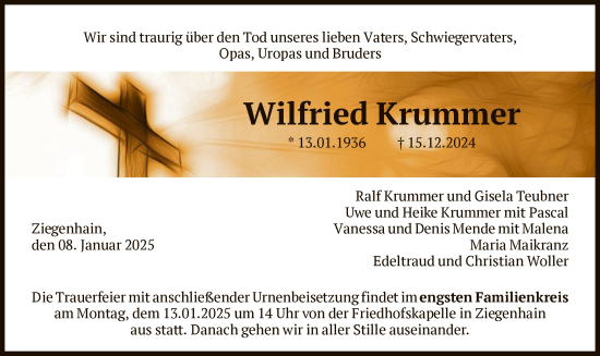 Traueranzeige von Wilfried Krummer von HNA