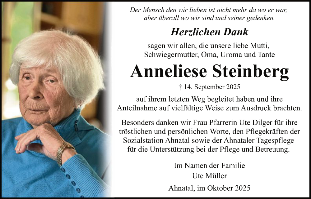  Traueranzeige für Anneliese Steinberg vom 11.10.2025 aus HNA