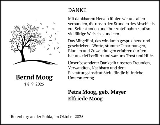 Traueranzeige von Bernd Moog von HNA