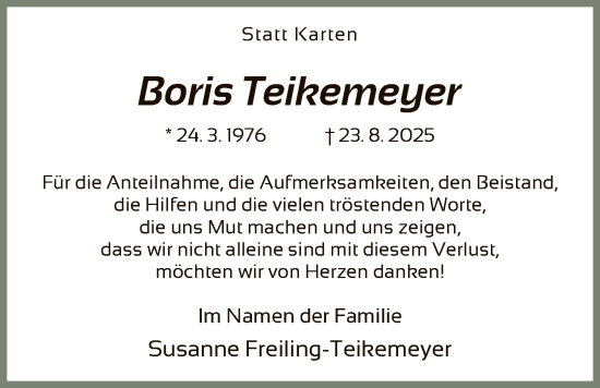 Traueranzeige von Boris Teikemeyer von HNA