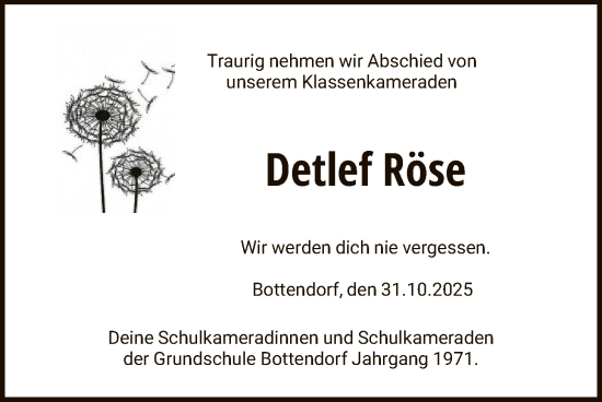 Traueranzeige von Detlef Röse von HNA