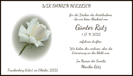 Traueranzeige von Günter Ratz von HNA