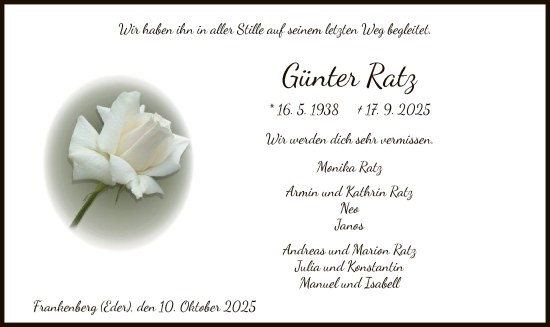 Traueranzeige von Günter Ratz von HNA