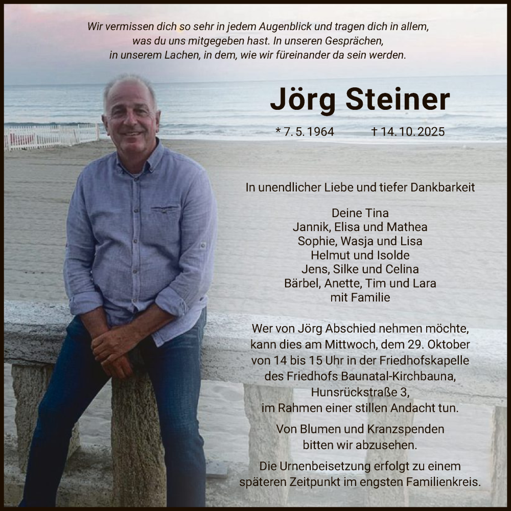  Traueranzeige für Jörg Steiner vom 18.10.2025 aus HNA