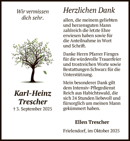 Traueranzeige von Karl-Heinz Trescher von HNA