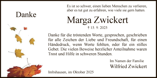Traueranzeige von Marga Zwickert von HNA