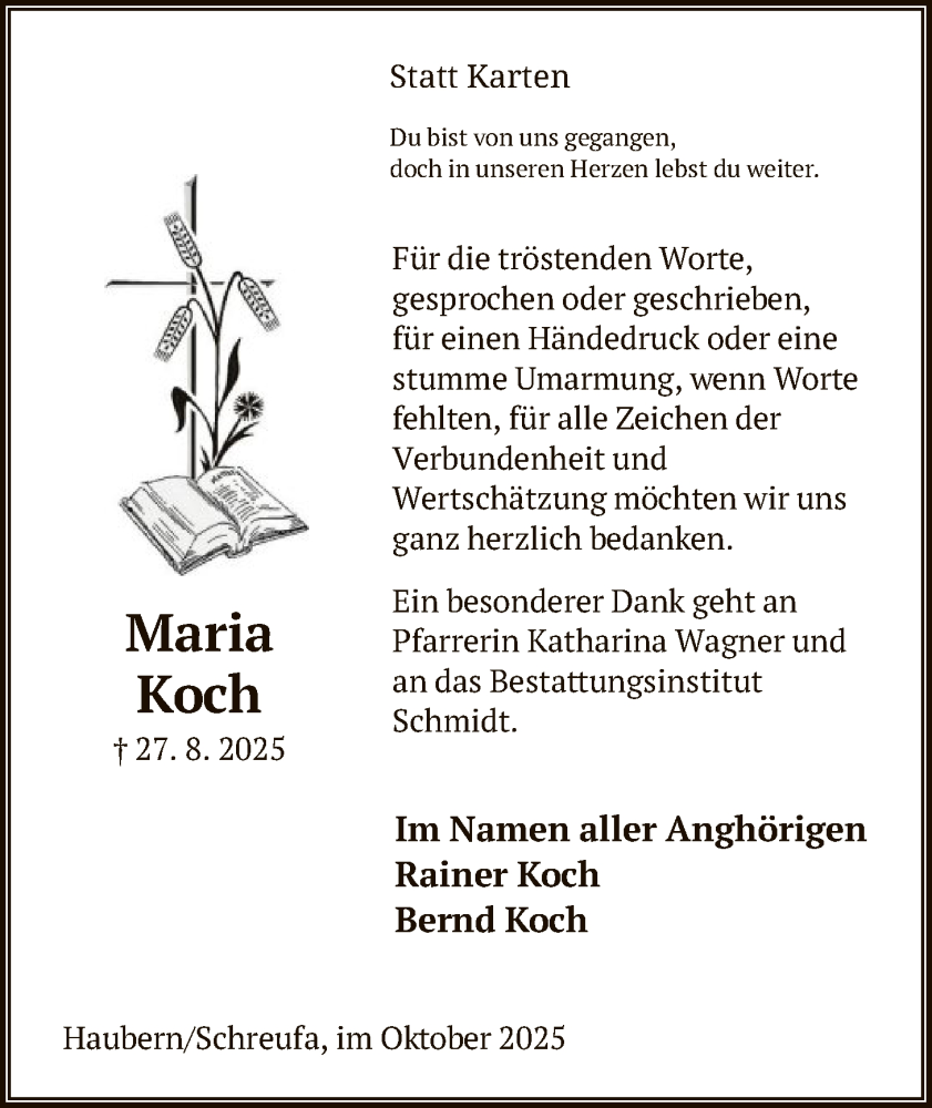  Traueranzeige für Maria Koch vom 25.10.2025 aus HNA