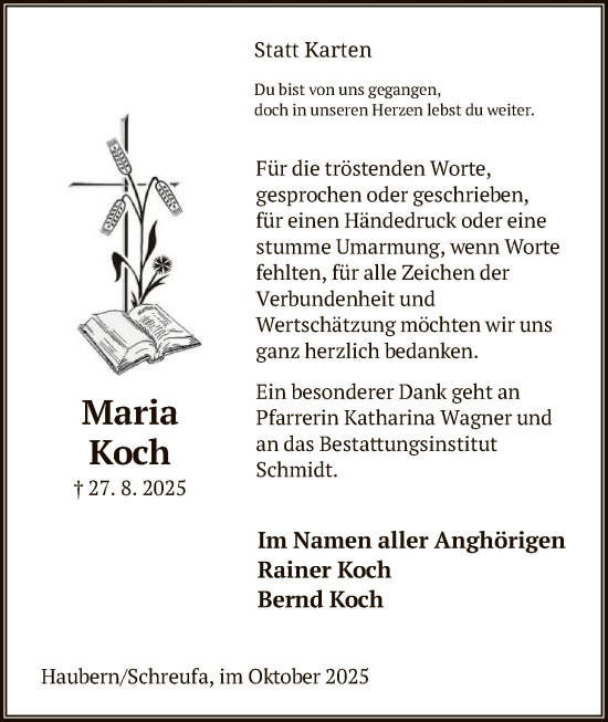 Traueranzeige von Maria Koch von HNA