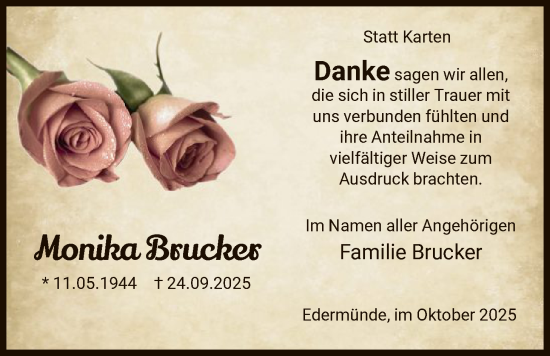 Traueranzeige von Monika Brucker von HNA