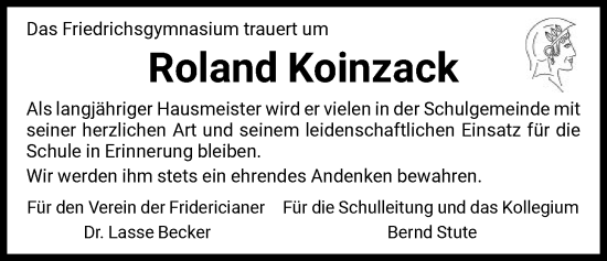 Traueranzeige von Roland Koinzack von HNA