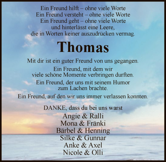 Traueranzeige von Thomas  von HNA
