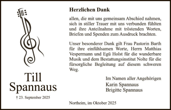 Traueranzeige von Till Spannaus von HNA