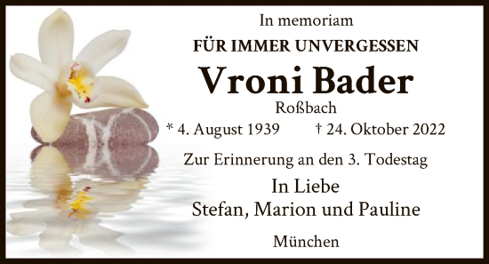 Traueranzeige von Vroni Bader von HNA