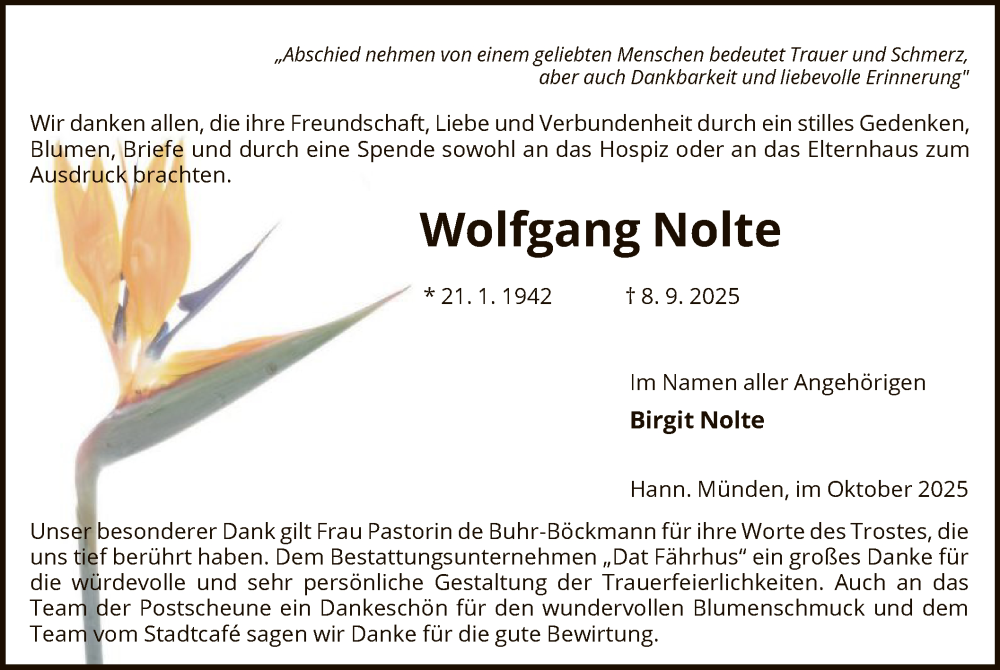  Traueranzeige für Wolfgang Nolte vom 04.10.2025 aus HNA