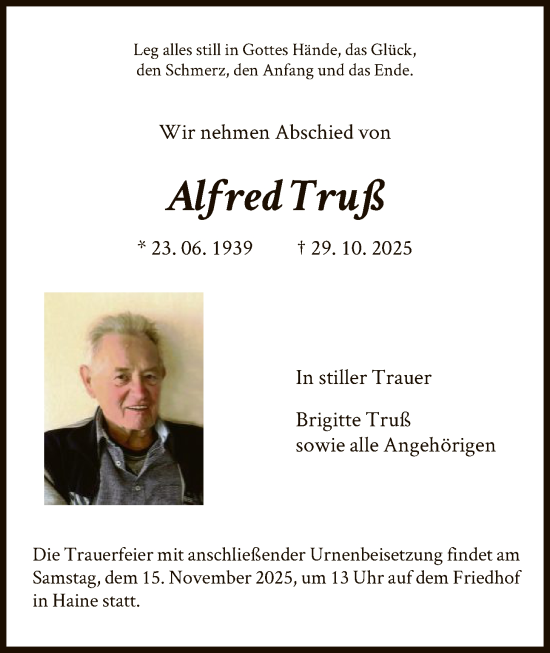 Traueranzeige von Alfred Truß von HNA