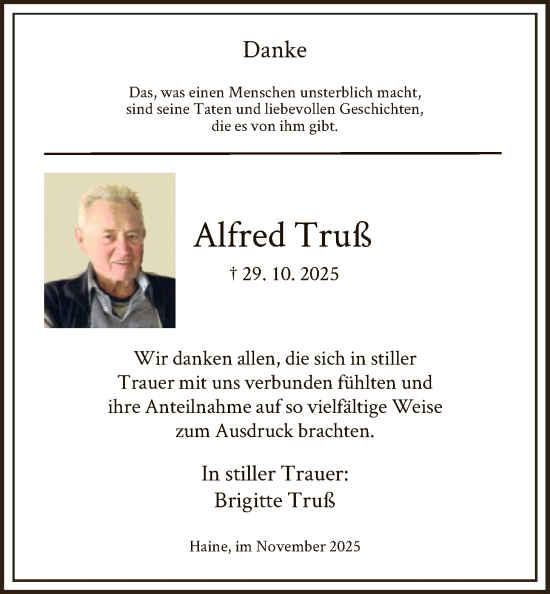 Traueranzeige von Alfred Truß von HNA