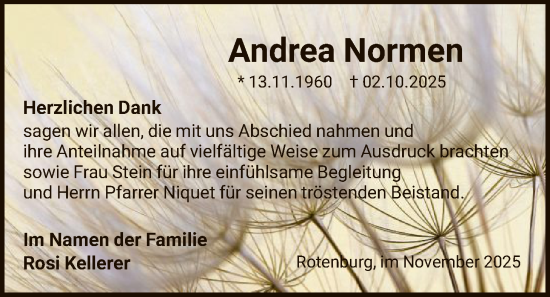 Traueranzeige von Andrea Normen von HNA