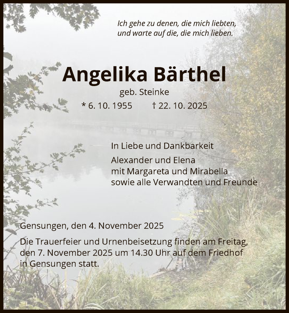  Traueranzeige für Angelika Bärthel vom 04.11.2025 aus HNA