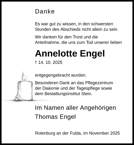 Traueranzeige von Annelotte Engel von HNA