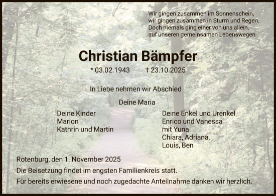 Traueranzeige von Christian Bämpfer von HNA