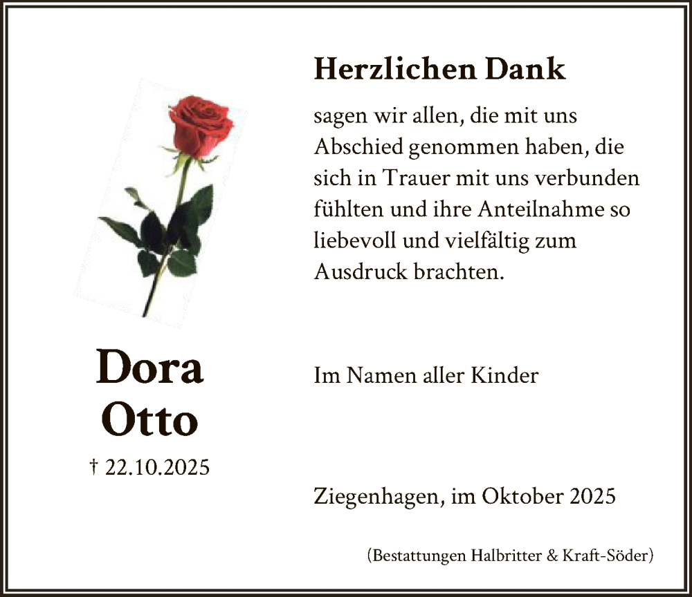  Traueranzeige für Dora Otto vom 01.11.2025 aus HNA