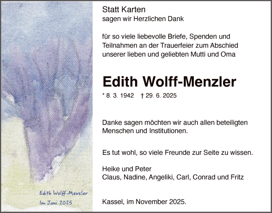 Traueranzeige von Edith Wolff-Menzler von HNA