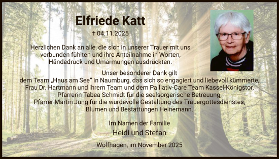 Traueranzeige von Elfriede Katt von HNA