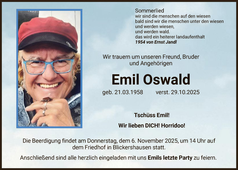  Traueranzeige für Emil Oswald vom 05.11.2025 aus HNA