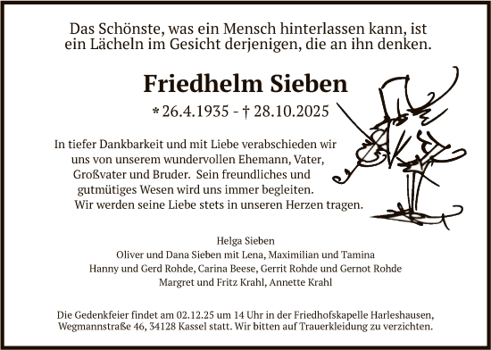 Traueranzeige von Friedhelm Sieben von HNA