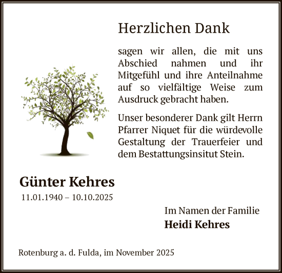 Traueranzeige von Günter Kehres von HNA