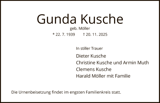Traueranzeige von Gunda Kusche von HNA