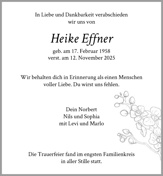 Traueranzeige von Heike Effner von HNA