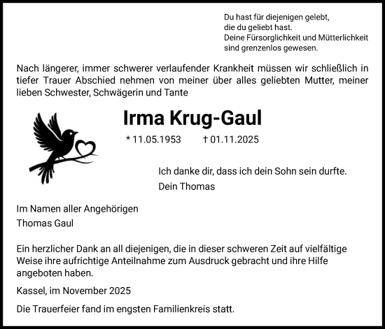 Traueranzeige von Irma Krug-Gaul von HNA