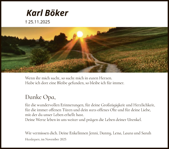 Traueranzeige von Karl Böker von HNA