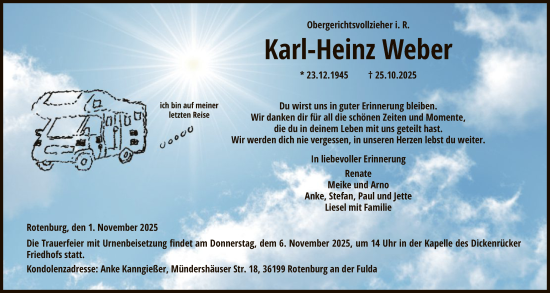 Traueranzeige von Karl-Heinz Weber von HNAHN