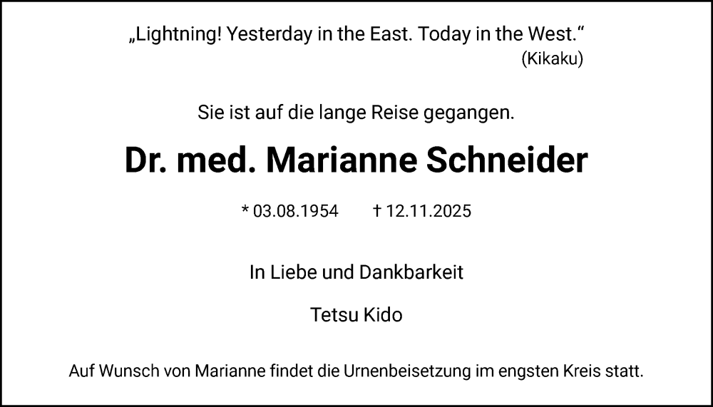  Traueranzeige für Marianne Schneider vom 29.11.2025 aus HNA