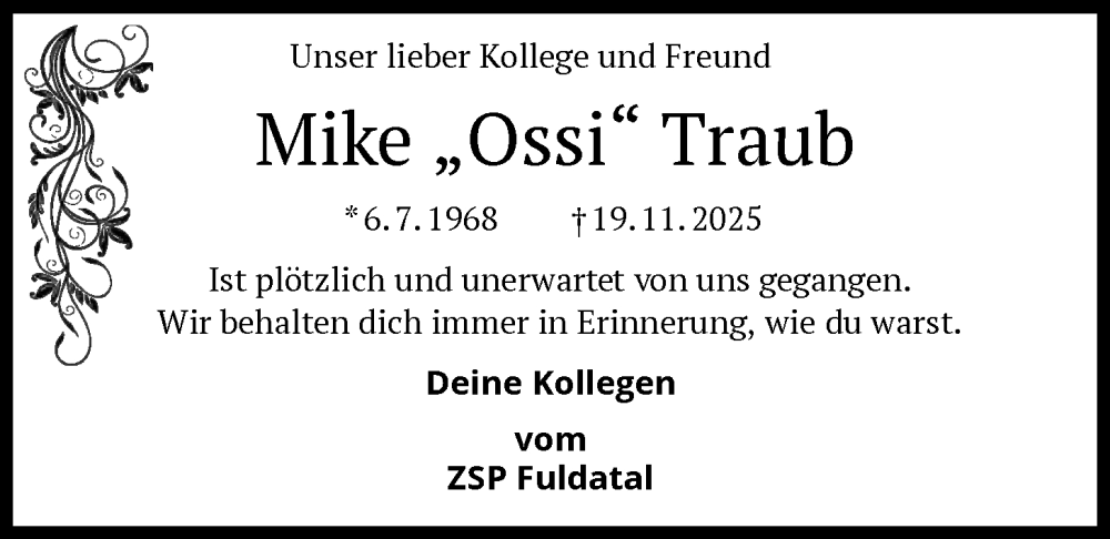 Traueranzeige für Mike Traub vom 29.11.2025 aus HNAHNA