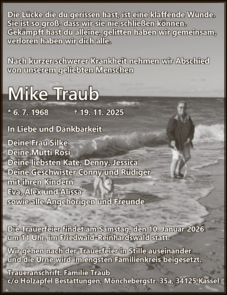  Traueranzeige für Mike Traub vom 29.11.2025 aus HNA