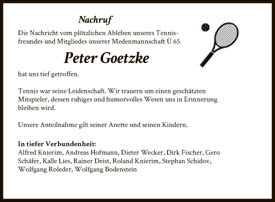 Traueranzeige von Peter Goetzke von HNA