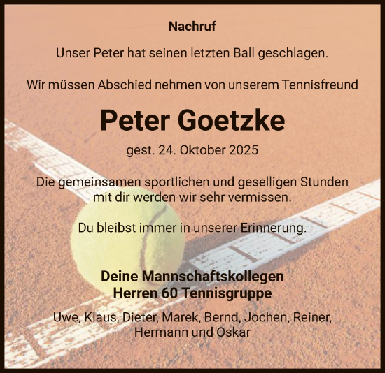 Traueranzeige von Peter Goetzke von HNAHNA