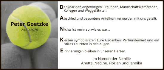 Traueranzeige von Peter Goetzke von HNAHNA