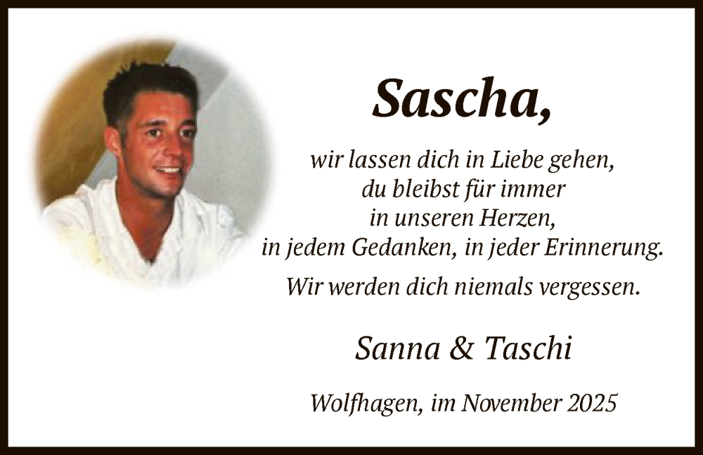  Traueranzeige für Sascha Sapper vom 29.11.2025 aus HNAHNA