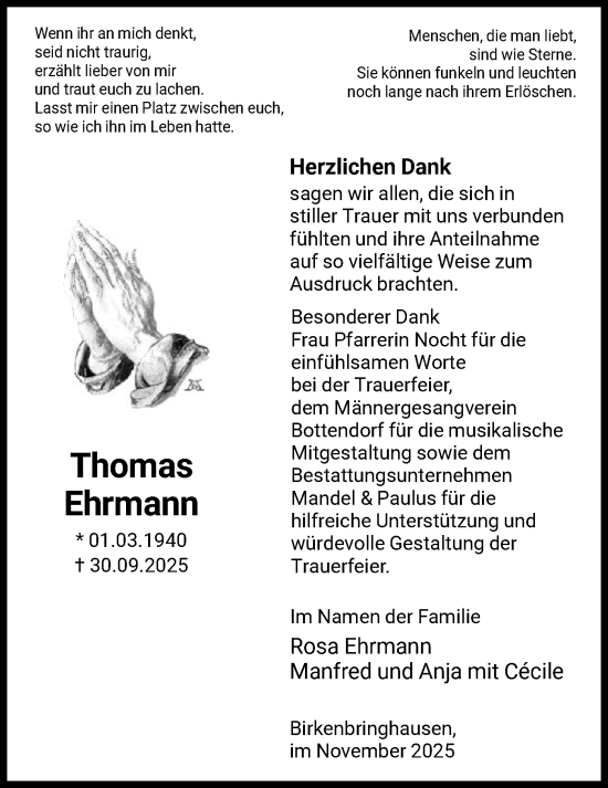 Traueranzeige von Thomas Ehrmann von HNA